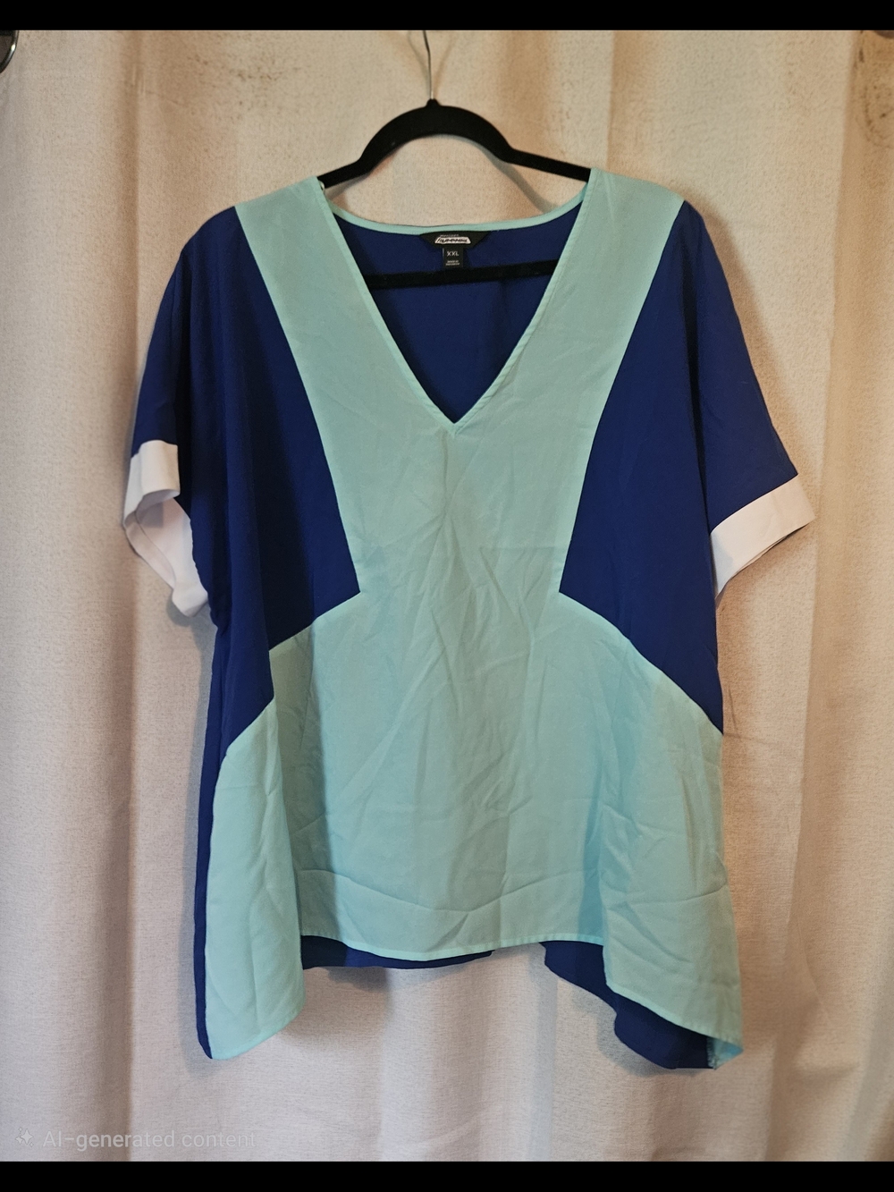 project RUNWAY Blue and Aqua V-Neck Colorblock Blouse